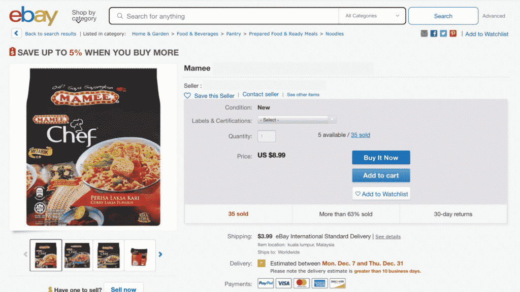 Makanan Malaysia pun boleh dijual di ebay